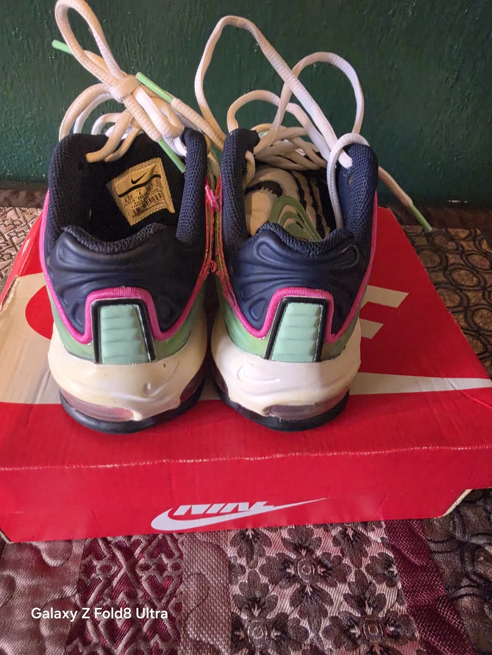 Nike Kids Sneakers - White, Green & Black with Pink Accent